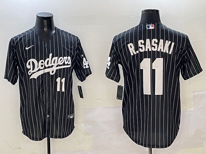 Men Los Angeles Dodgers #11 R.Sasaki Black Stripe Jointly Name 2025 Nike MLB Jersey style 10->los angeles dodgers->MLB Jersey